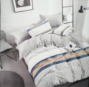 Dvigulės satino medvilnės patalynės komplektas 200x220 spalva– šviesiai pilka, marga.