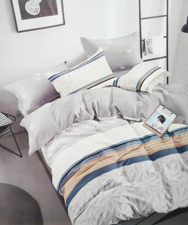 Dvigulės satino medvilnės patalynės komplektas 200x220 spalva– šviesiai pilka, marga.