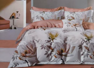 Patalynės komplektas 200×220 satino medvilnės pilka su lapais