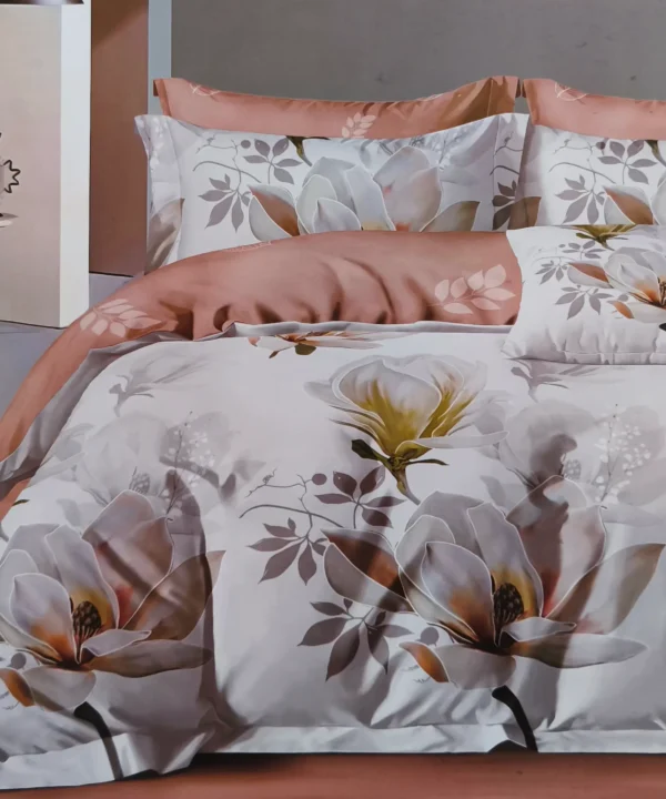 Patalynės komplektas 200×220 satino medvilnės pilka su lapais
