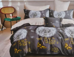 Patalynės komplektas 200×220 satino medvilnės pilkas su drugeliais