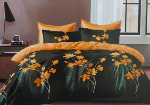 Patalynės komplektas 200×220 satino medvilnės tamsiai žalias su raštu