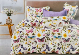 Dvigulės satino medvilnės patalynės komplektas 200×220 spalva – marga su raštu.