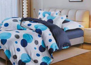 Patalynės komplektas 200×220 satino medvilnės mėlynas ir baltas