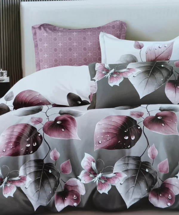 Dvigulės satino medvilnės patalynės komplektas 200×220 spalva – pilka, marga su raštu