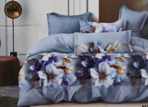 Dvigulės satino medvilnės patalynės komplektas 200×220 spalva – šviesiai mėlyna ir pilka