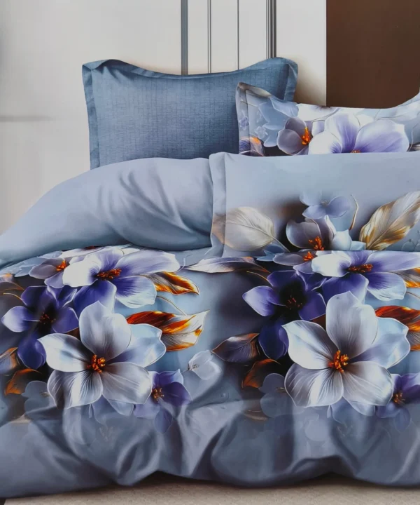 Dvigulės satino medvilnės patalynės komplektas 200×220 spalva – šviesiai mėlyna ir pilka