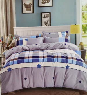 Dvigulės satino medvilnės patalynės komplektas 200×220 spalva– šviesiai mėlyna ir pilka