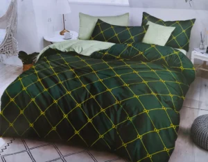 Dvigulės satino medvilnės patalynės komplektas 200×220 spalva – tamsiai žalia