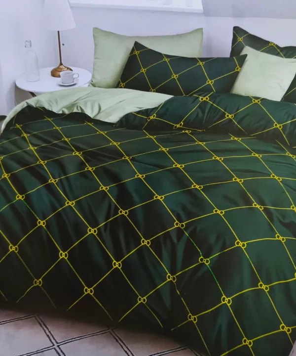 Dvigulės satino medvilnės patalynės komplektas 200×220 spalva – tamsiai žalia