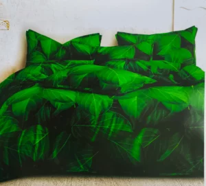 Dvigulės satino medvilnės patalynės komplektas 200×220 spalva – žalia su raštu