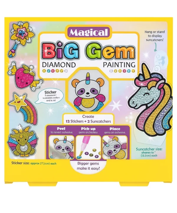 Kūrybinis rinkinys vaikams - deimantinė dėlionė su lipdukais Big Gem – geltona su vienaragiu.