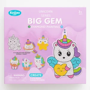 Spalvinga deimantinė dėlionė su lipdukais vaikams - vienaragiai, meškučiai ir kiti personažai.