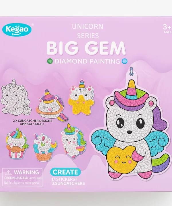 Spalvinga deimantinė dėlionė su lipdukais vaikams - vienaragiai, meškučiai ir kiti personažai.