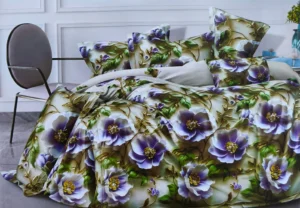 Dvigulės satino medvilnės patalynės komplektas 200×220 spalva – alyvinės ir pilkas su raštu