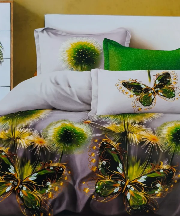 Patalynės komplektas 200×220 satino medvilnės spalva – pilka ir žalia su raštu.