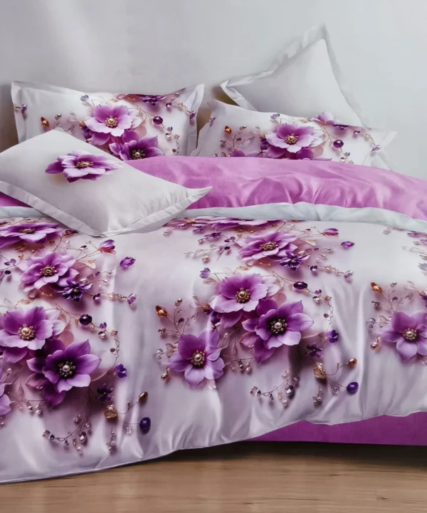 Patalynės komplektas 200×220 satino medvilnės alyvinė su raštu