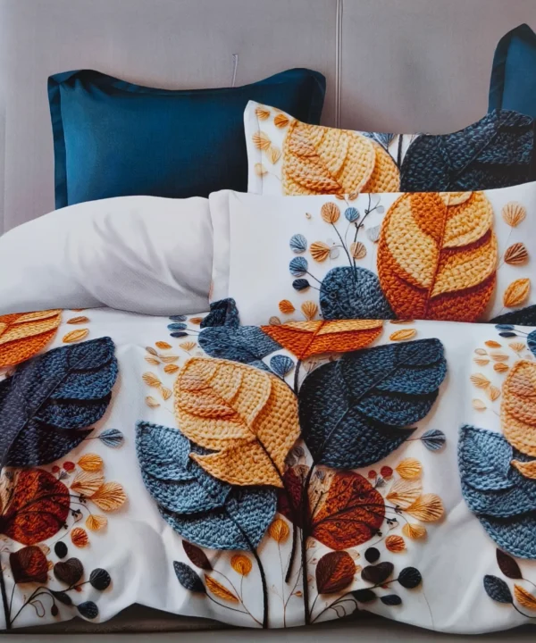 Patalynės komplektas 200×220 satino medvilnės marga su lapais