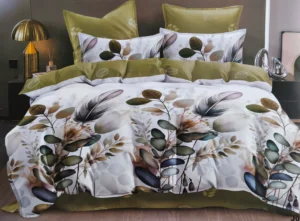 Patalynės komplektas 200×220 satino medvilnės žalias ir baltas su raštu