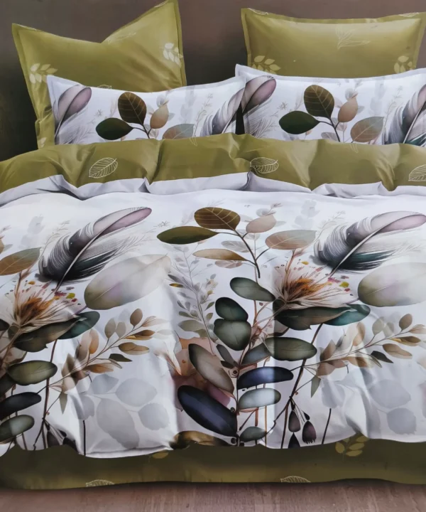 Patalynės komplektas 200×220 satino medvilnės žalias ir baltas su raštu