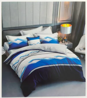 Dvigulės satino medvilnės patalynės komplektas 200x220 spalva– balta ir mėlyna