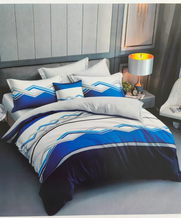 Dvigulės satino medvilnės patalynės komplektas 200x220 spalva– balta ir mėlyna