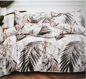 Dvigulės satino medvilnės patalynės komplektas 200x220 spalva– balta, marga su raštu.