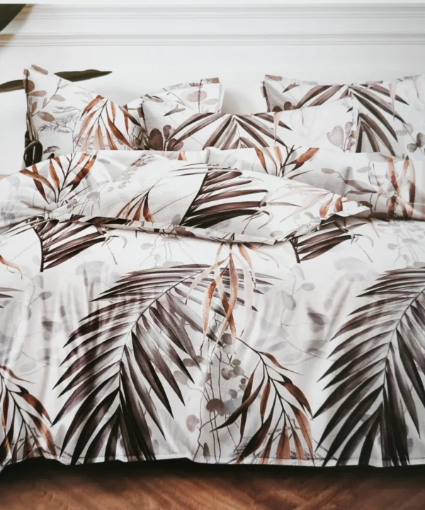 Dvigulės satino medvilnės patalynės komplektas 200x220 spalva– balta, marga su raštu.