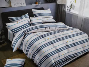 Dvigulės satino medvilnės patalynės komplektas 200x220 spalva – pilka, marga.