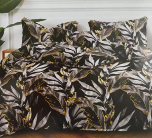 Dvigulės satino medvilnės patalynės komplektas 200x220 spalva– juodas su raštu