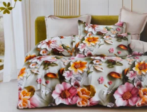 Dvigulės satino medvilnės patalynės komplektas 200×220 spalva – marga su gėlėmis.