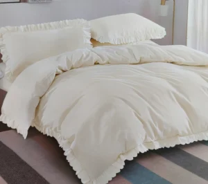 Dvigulės 100% medvilnės patalynės komplektas 200x220 spalva– kreminė