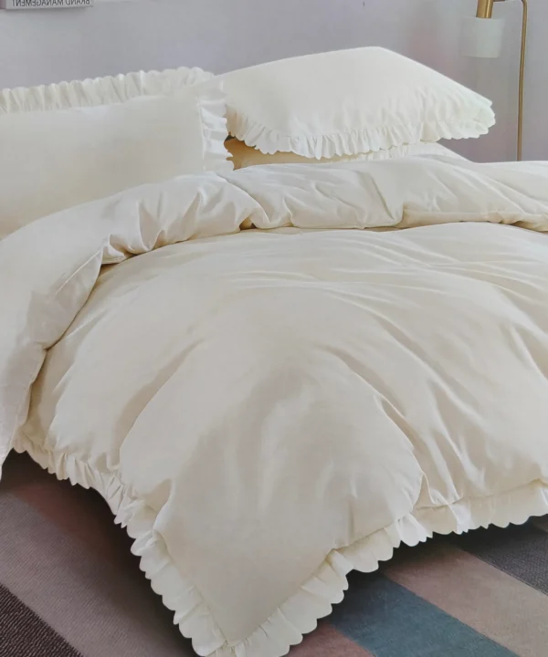 Dvigulės 100% medvilnės patalynės komplektas 200x220 spalva– kreminė