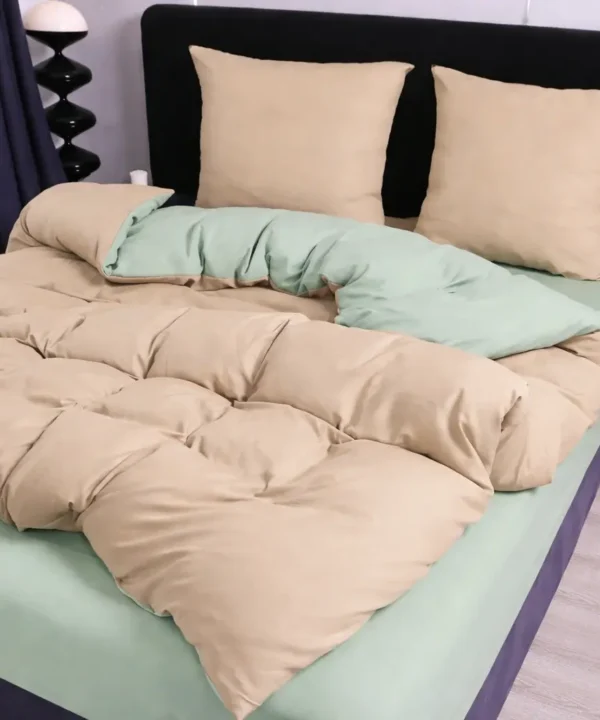 Dvigulės 100% medvilnės patalynės komplektas 200x220 spalva – kreminė, mėtinė.