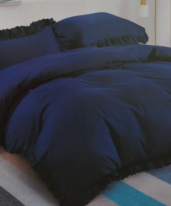 Dvigulės 100% medvilnės patalynės komplektas 200x220 spalva– tamsiai mėlyna