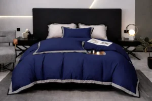 Dvigulės 100% medvilnės patalynės komplektas 200x220 spalva – tamsiai mėlyna.