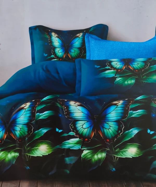 Dvigulės satino medvilnės patalynės komplektas 200×220 spalva – mėlyna, žydra su raštu.