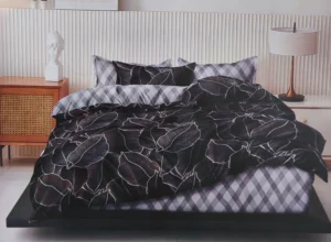 Patalynės komplektas 200×220 satino medvilnės antracito su raštu