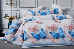 Patalynės komplektas 200×220 satino medvilnės balta su drugeliais