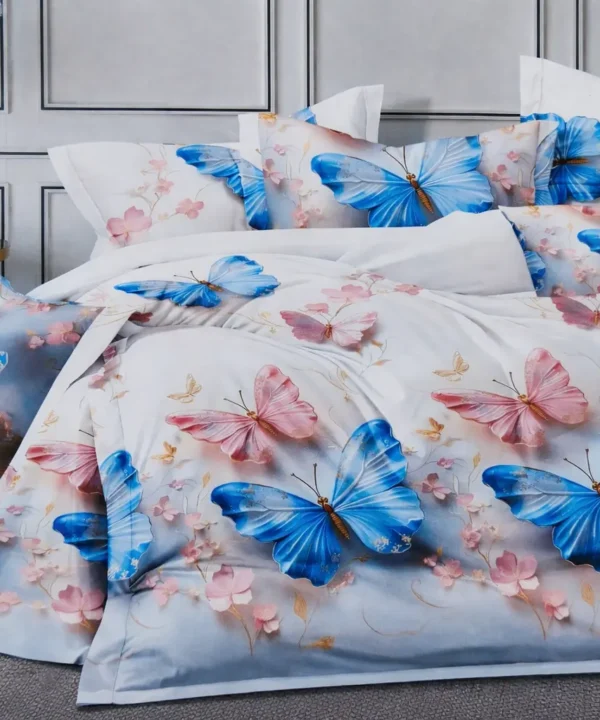 Patalynės komplektas 200×220 satino medvilnės balta su drugeliais