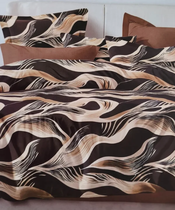 Patalynės komplektas 200×220 satino medvilnės juoda ir smėlinė su raštu