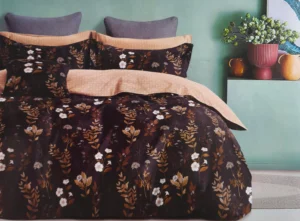 Patalynės komplektas 200×220 satino medvilnės juoda su raštu