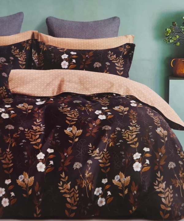 Patalynės komplektas 200×220 satino medvilnės juoda su raštu