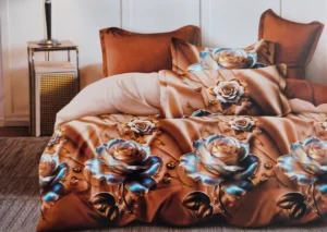 Patalynės komplektas 200×220 satino medvilnės rudas su rožėmis