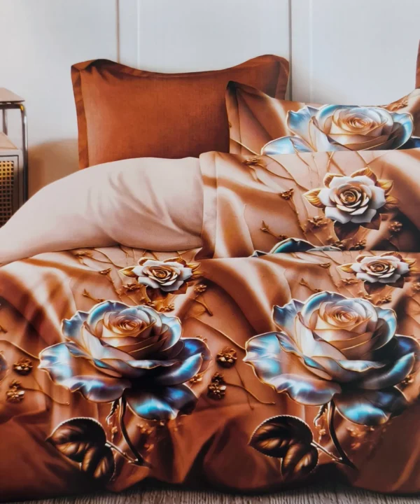 Patalynės komplektas 200×220 satino medvilnės rudas su rožėmis