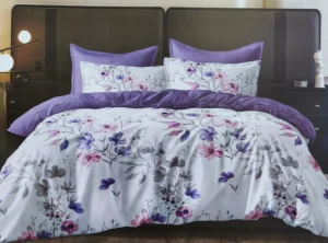 Patalynės komplektas 200×220 satino medvilnės violetinė su raštu
