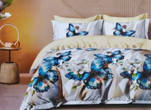 Dvigulės satino medvilnės patalynės komplektas 200×220 spalva – mėlynos, geltonos, margos