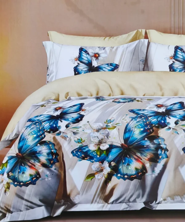 Dvigulės satino medvilnės patalynės komplektas 200×220 spalva – mėlynos, geltonos, margos