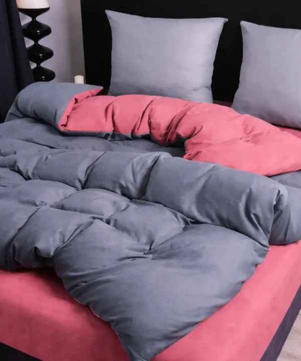 Dvigulės 100% medvilnės patalynės komplektas 200x220 spalva – pilka, pelenų rožinė.