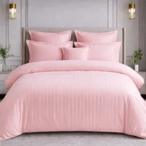Dvigulės 100% medvilnės patalynės komplektas 200x220 spalva – rožinė paklodė su guma.